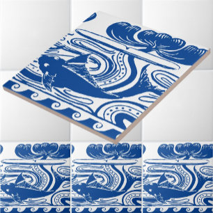 Jugendstil-Fisch- und Seerosenfries-Muster Fliese