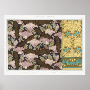 Jugendstil-Fledermäuse und Campanulas blühende Tex Poster
