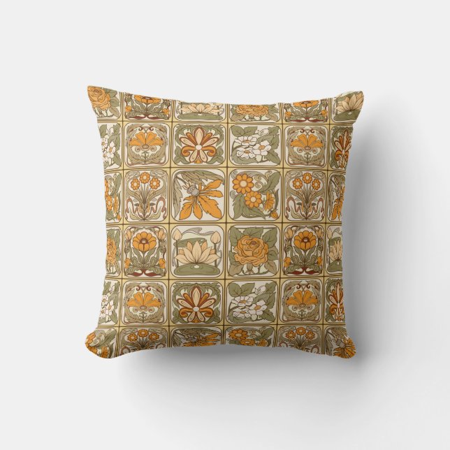 Jugendstil-Fliesen: Vintager Stil der Keramik Kissen (Vorderseite)