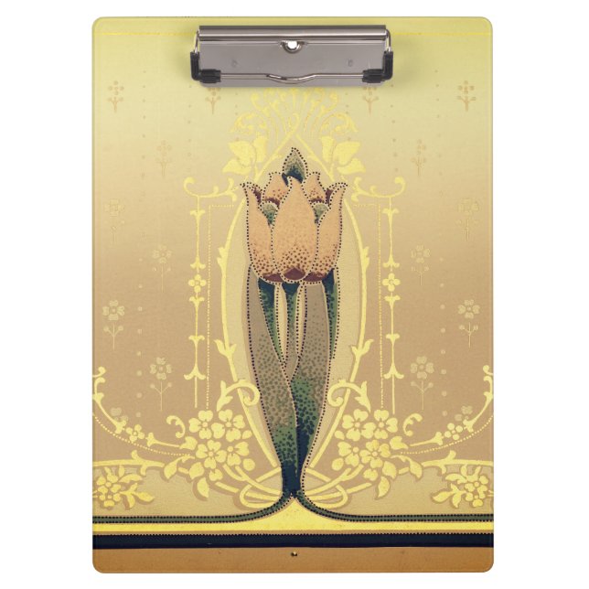 Jugendstil florale Tulpe Rosa Gold elegante Fries Klemmbrett (Vorderseite)