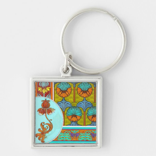 Jugendstil florale Vintage Blume viktorianisch Schlüsselanhänger (Vorne)