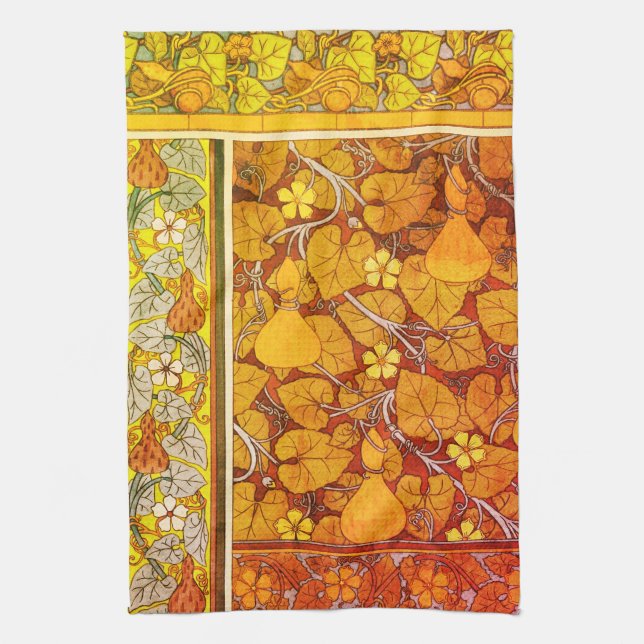 Jugendstil florales Gourmet elegantes fallorange g Geschirrtuch (Vertikal)