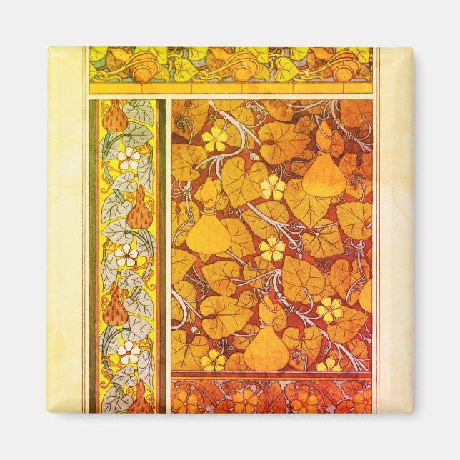 Jugendstil florales Gourmet elegantes fallorange g Magnet (Vorne)