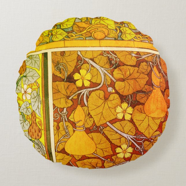 Jugendstil florales Gourmet elegantes fallorange g Rundes Kissen (Vorderseite)