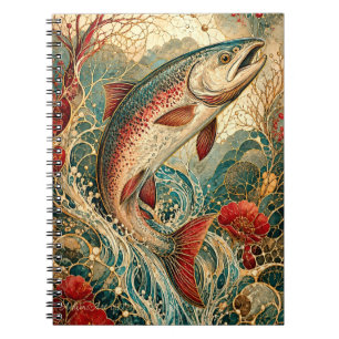 Jugendstil-Forellen-Splash-Blumenmuster Notizblock