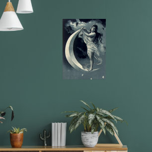 Jugendstil-Frau auf zunehmendem Mond Poster