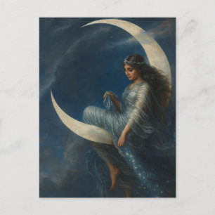 Jugendstil-Frau auf zunehmendem Mond Postkarte