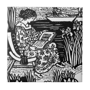 Jugendstil Frau beim Lesen Buchliebhaberin Fliese