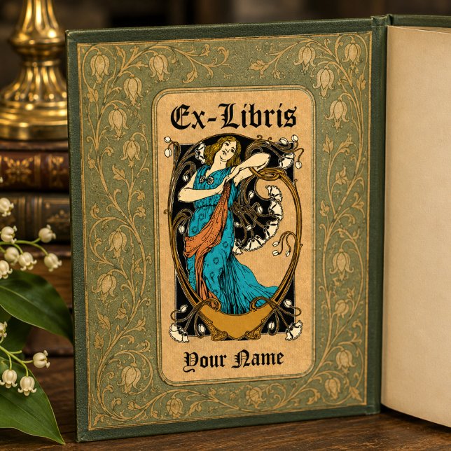 Jugendstil Frau Blumen Kraft Ex Libris Vorlage (Von Creator hochgeladen)