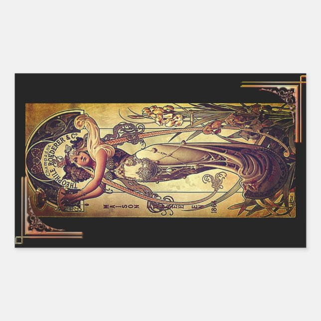 Jugendstil-Frau elegante Werbung Rechteckiger Aufkleber (Vorderseite)