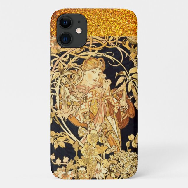 Jugendstil-Frau florale Alphonse Mucha schwarzes G Case-Mate iPhone Hülle (Rückseite)