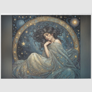 Jugendstil-Frau in der Sternendekoupage Seidenpapier