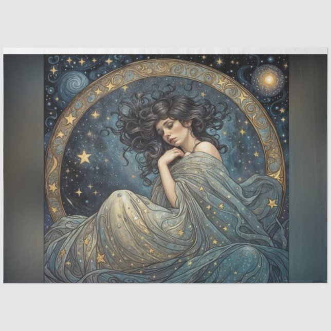 Jugendstil-Frau in der Sternendekoupage Seidenpapier (Vorderseite)