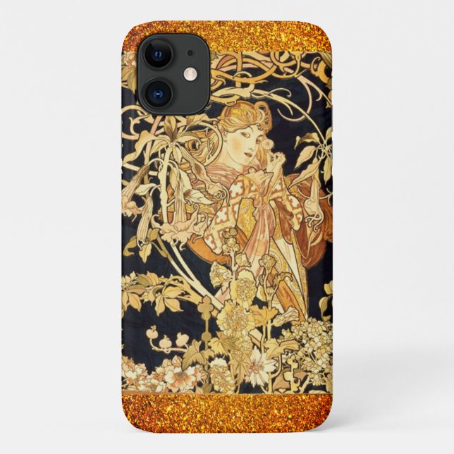Jugendstil-Frau mit Blume, schwarz Case-Mate iPhone Hülle (Rückseite)