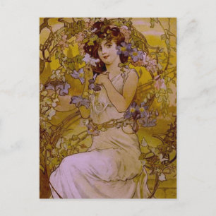 Jugendstil Frau mit Clematis Postkarte