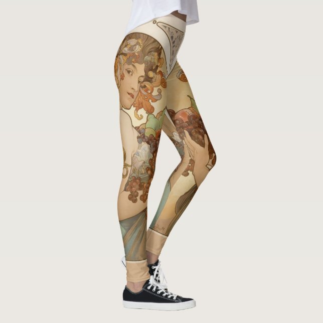 Jugendstil-Frau mit Frucht Alphonse Mucha Leggings (Rechts)