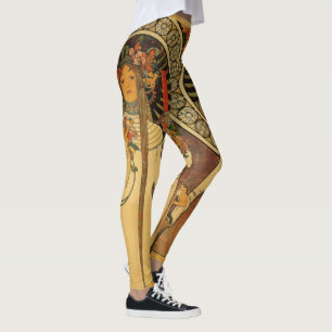 Jugendstil-Frau mit Langhaar Alphonse Mucha Leggings