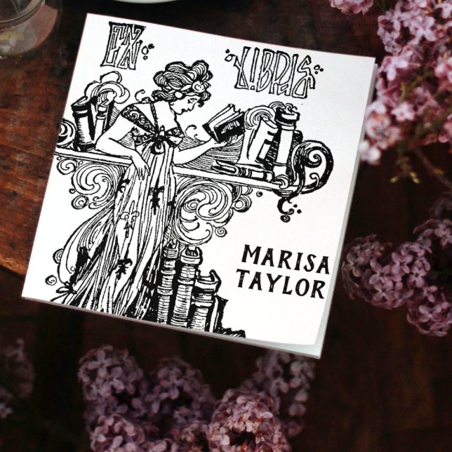 Jugendstil-Frau Reading in Bücherregalen Permastempel (Von Creator hochgeladen)