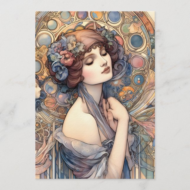 Jugendstil-Frauenportrait-Albumblatt-Papier Einladung (Vorderseite)