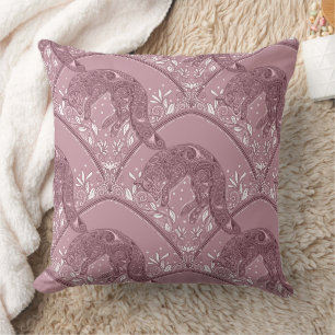 Jugendstil-Fuchs-Damaskus-Waldmuster in Rosa Kissen