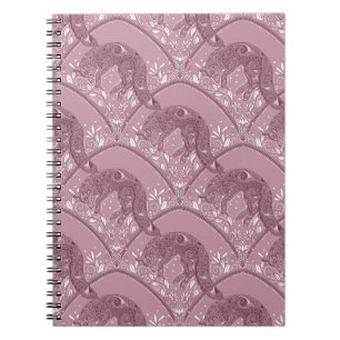 Jugendstil-Fuchs-Damaskus-Waldmuster in Rosa Notizblock