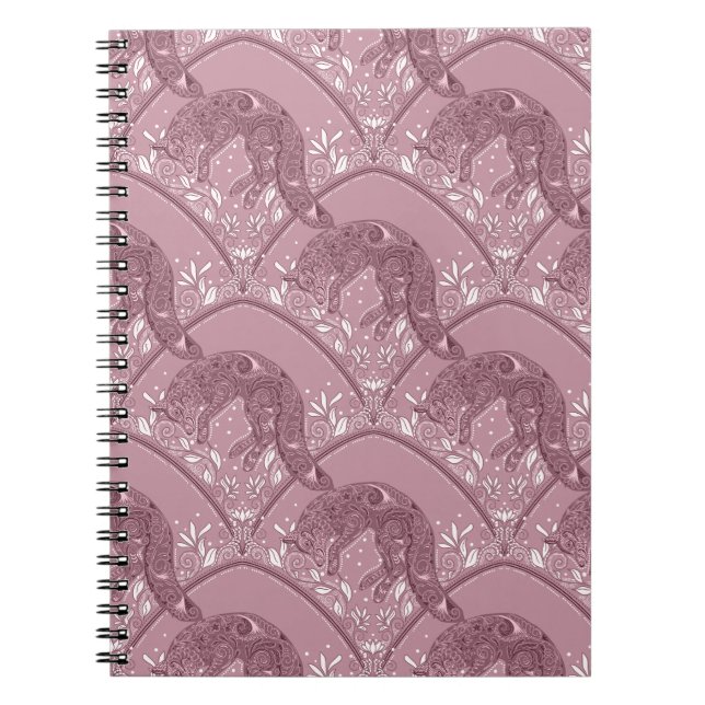 Jugendstil-Fuchs-Damaskus-Waldmuster in Rosa Notizblock (Vorderseite)
