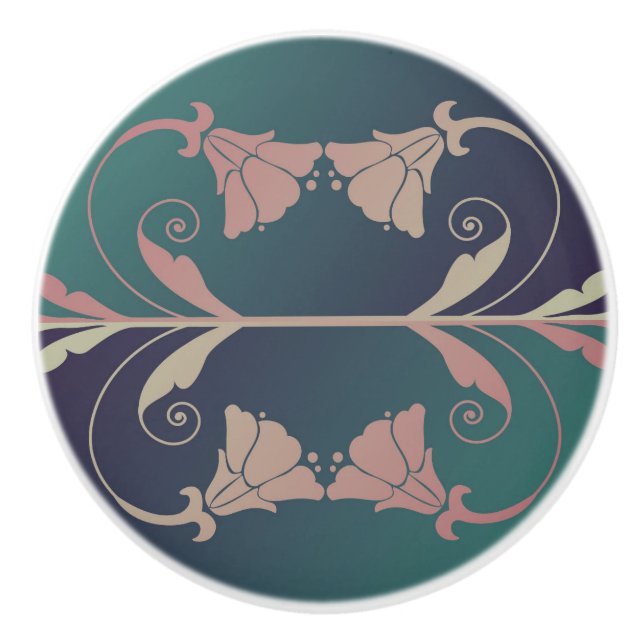 Jugendstil-Fuschia-Blume Keramikknauf (Vorderseite)