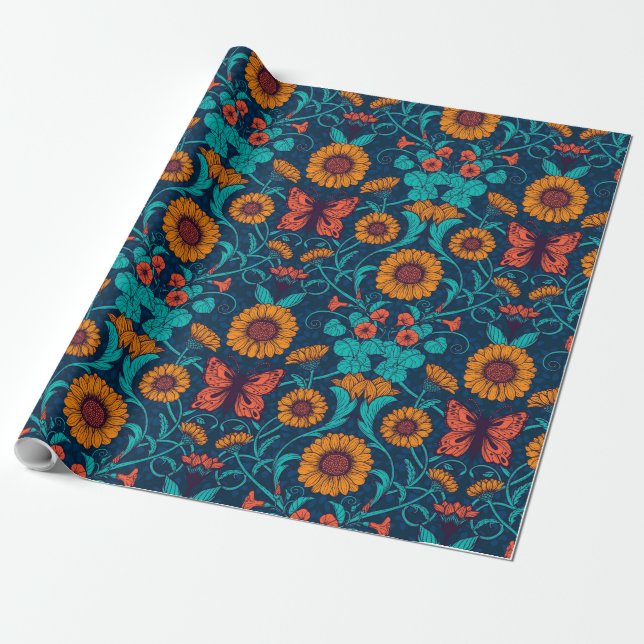 Jugendstil-Gänge in blau und gelb Geschenkpapier (Ungerollt)