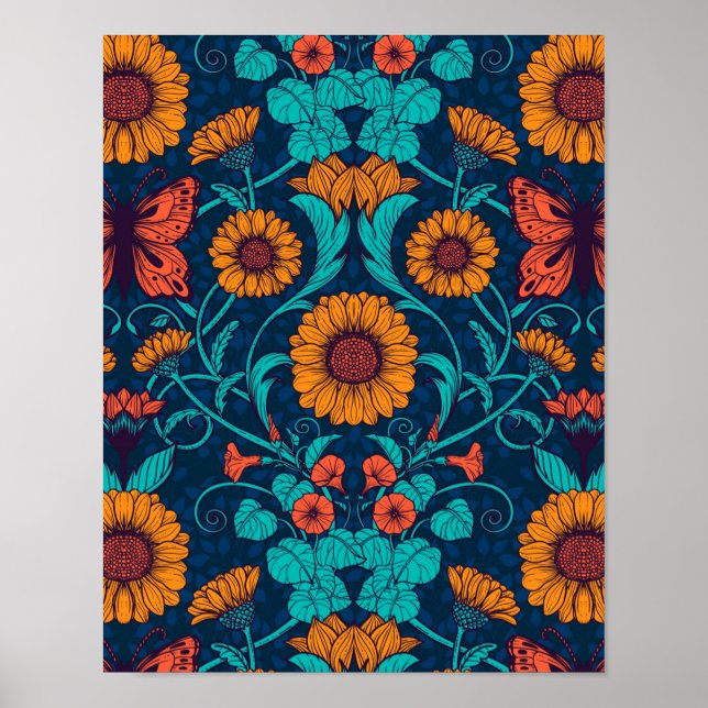 Jugendstil-Gänge in blau und gelb Poster (Vorne)