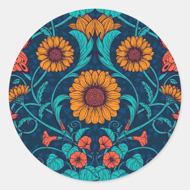 Jugendstil-Gänge in blau und gelb Runder Aufkleber (Vorderseite)