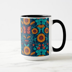 Jugendstil-Gänseblümchen in Blau und Gelb Tasse