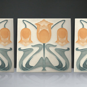 Jugendstil Gelbe/Orange Tulpen Wanddekoration für Fliese