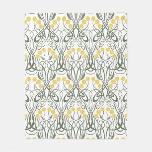 Jugendstil Gelbe Rosen und geschwungene Stiele Fleecedecke