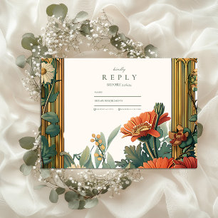 Jugendstil-Gerberablumenrahmen Hochzeit RSVP Karte