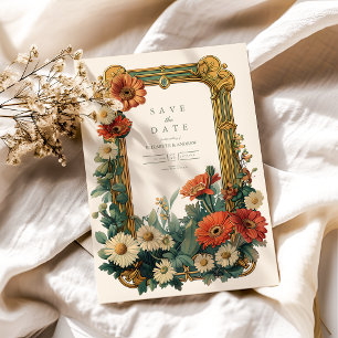 Jugendstil-Gerberablumenrahmen Hochzeit Save The Date