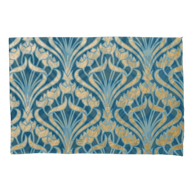 Jugendstil,Gold,aquamarin,Muster,Damast,Viktoriani Kissenbezug (Vorderseite)