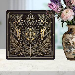 Jugendstil-Gold-Botanische Himmlische Illustration Fliese