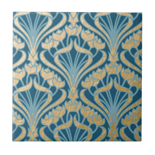 Jugendstil,Gold,Türkis,Damaskus,blumig,Muster,schi Fliese