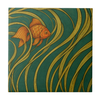 Jugendstil-Goldfisch  Fliese