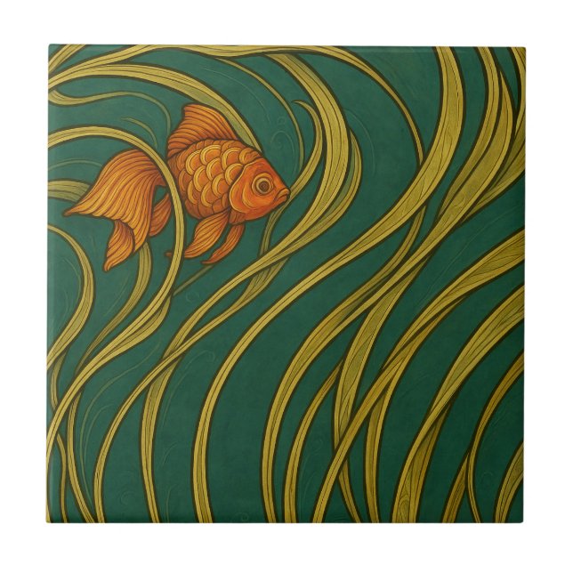 Jugendstil-Goldfisch  Fliese (Vorderseite)