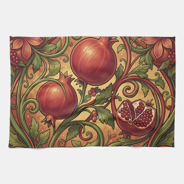 Jugendstil-Granatapfel-Ornamentmuster Geschirrtuch (Horizontal)