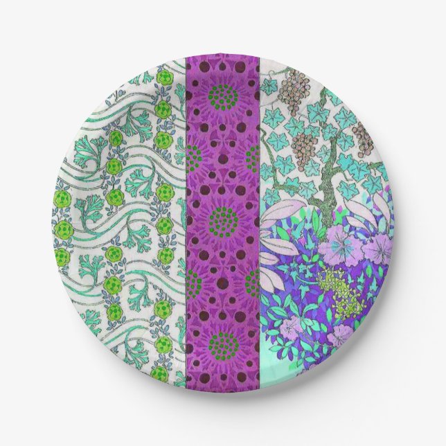 Jugendstil Grapevine florierend Vintag lila aquama Pappteller (Vorderseite)
