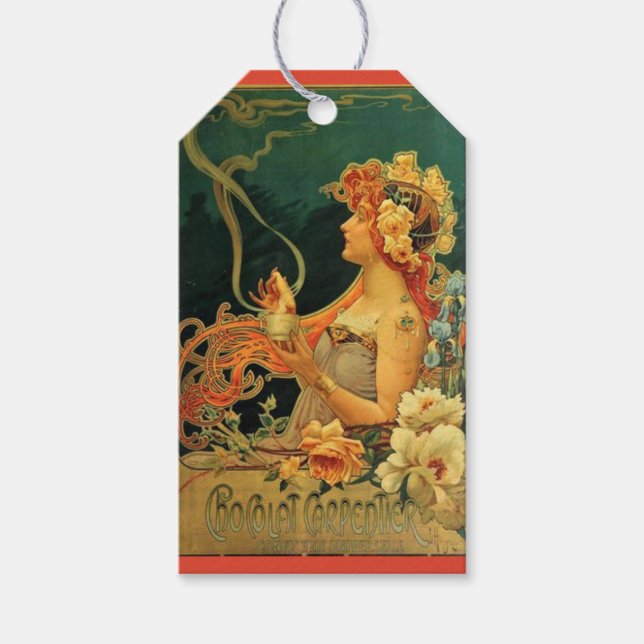 Jugendstil-heiße Schokolade Blumengrün-Label Geschenkanhänger (Vorderseite)
