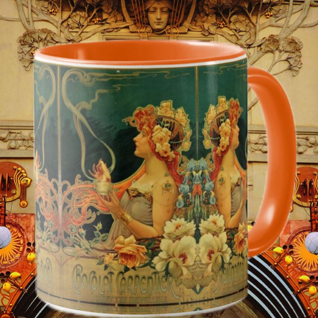 Jugendstil heiße Schokolade Werbung rot grün Tasse (Von Creator hochgeladen)