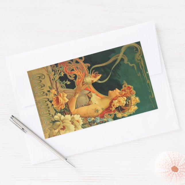 Jugendstil-heiße Schokoladenblütenwerbung Rechteckiger Aufkleber (Umschlag)