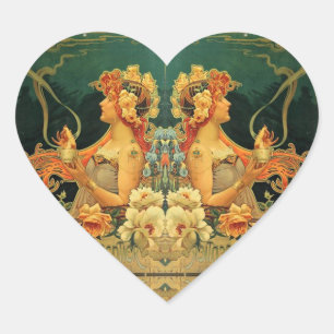 Jugendstil-heiße Schokoladenwerbung Hingre Herz-Aufkleber