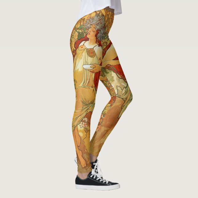 Jugendstil Herbst Frauen Goldene Braun Alphonse Mu Leggings (Rechts)