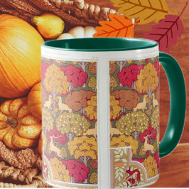 Jugendstil Herbstbaum und Hirschfall Verneuil Tasse
