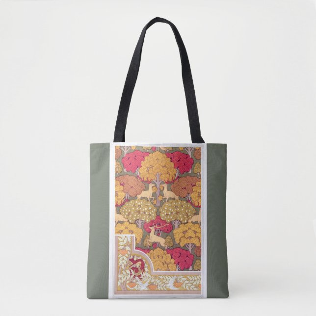 Jugendstil-Herbstbäume Hirsche Vintag orange grün Tasche (Vorderseite)