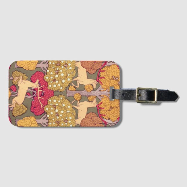 Jugendstil Herbstbäume und Hirsche fallen Verneuil Gepäckanhänger (Vorderseite (Horizontal))